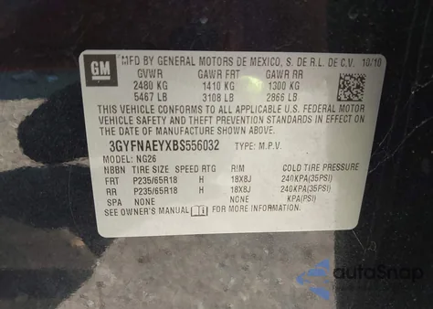 2011 Cadillac Srx Luxury Collection из США, поврежденный, VIN 3GYFNAEYXBS556032